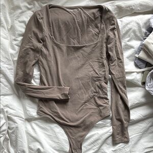 Abercrombie & Fitch Brown Tan Asymmetrical Long Sleeve Bodysuit